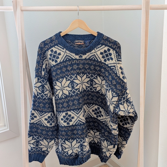 Vintage Chunky Fair Isle Abstract Geometric Speckled Crewneck Sweater In Blue - Picture 2 of 6